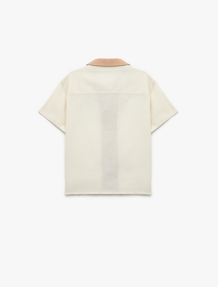 Erkek Çocuk Palmiye Baskılı Düğmeli Pamuklu Kısa Kollu Gömlek