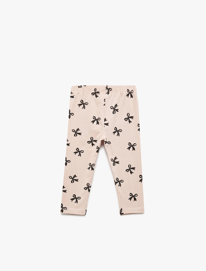 Kız Bebek Fiyonk Detaylı Beli Lastikli Pamuklu Uzun Tayt