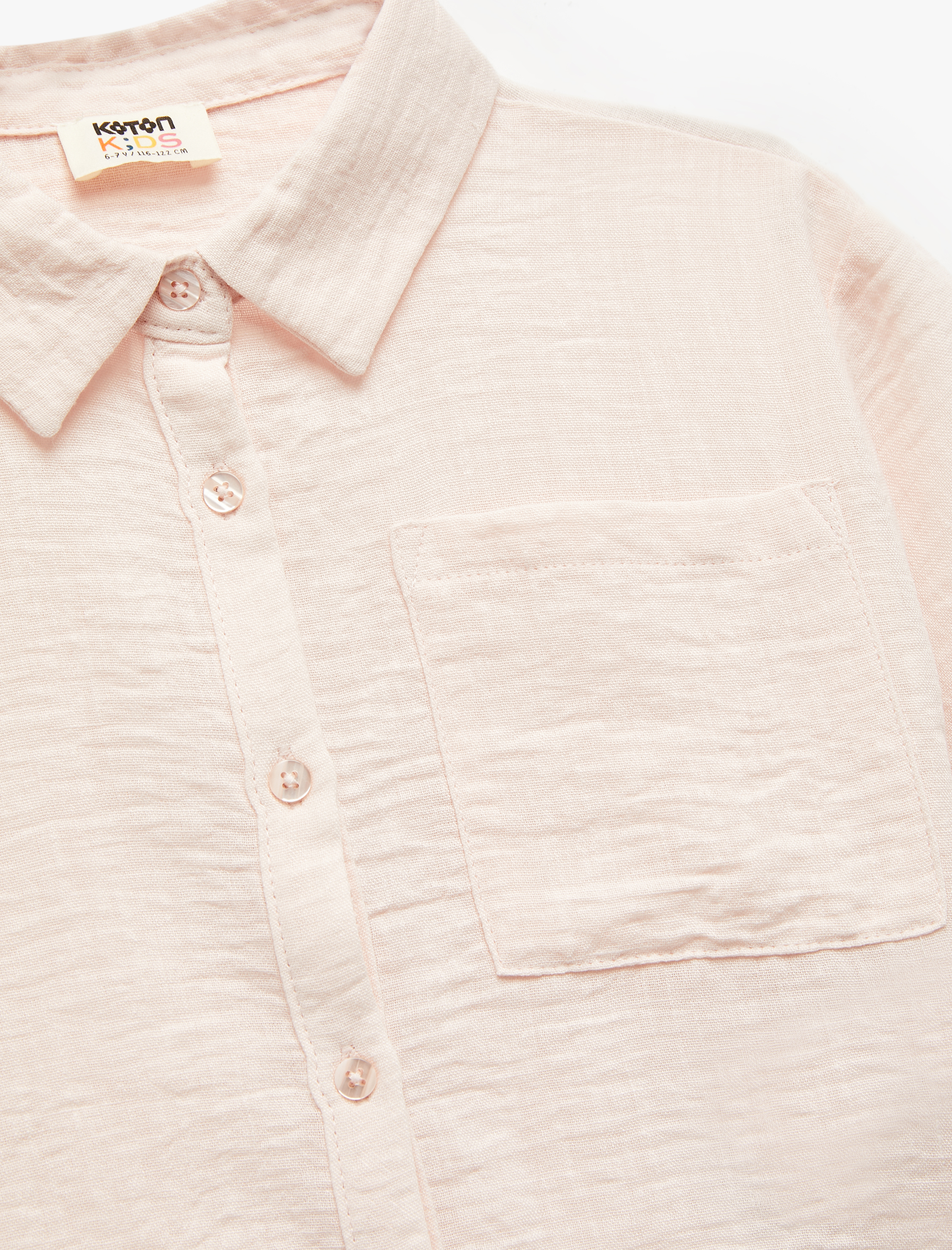  Kız Çocuk Kısa Kollu Düğmeli Cep Detaylı Crop Gömlek