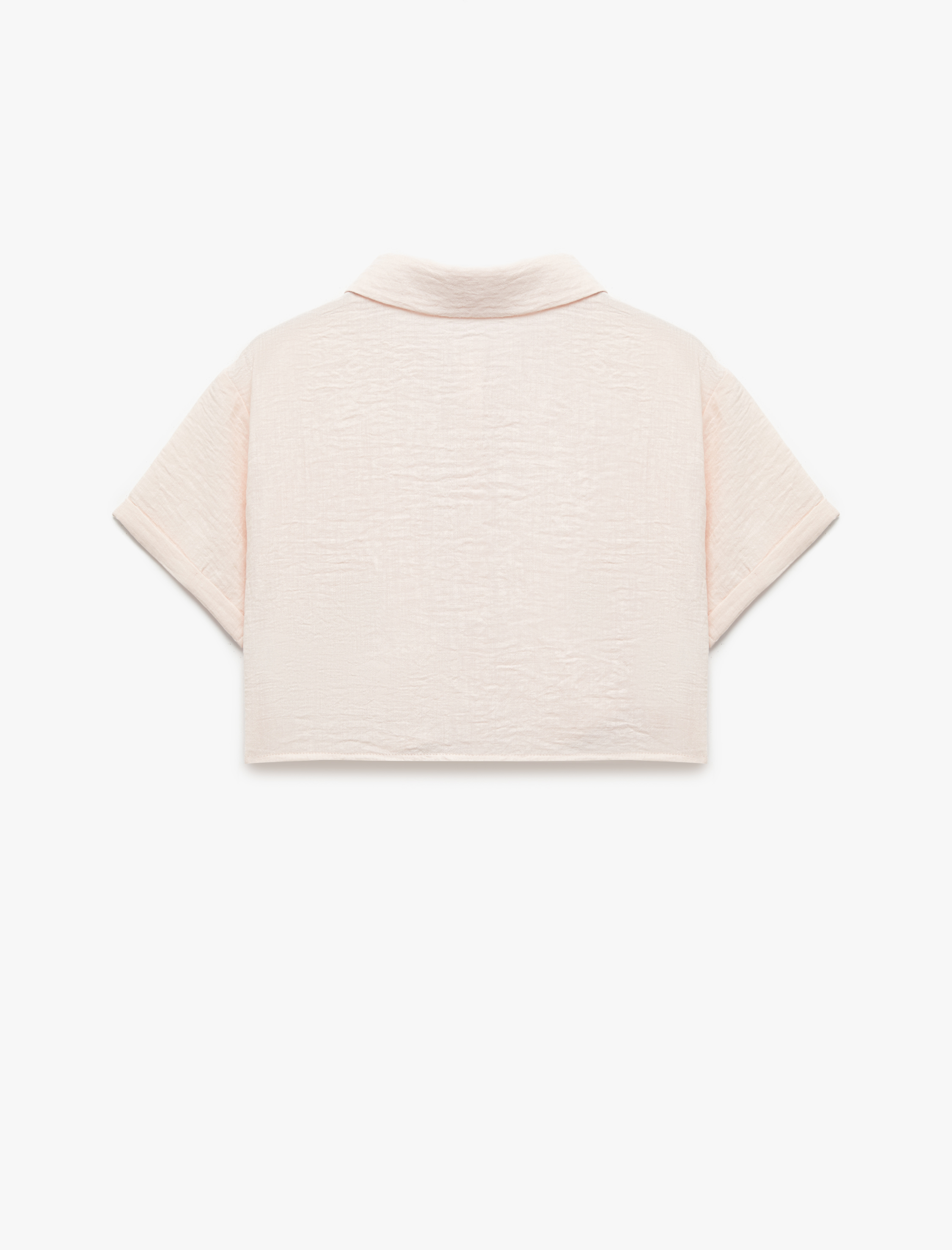  Kız Çocuk Kısa Kollu Düğmeli Cep Detaylı Crop Gömlek