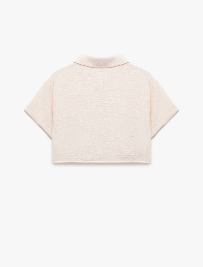 Kız Çocuk Kısa Kollu Düğmeli Cep Detaylı Crop Gömlek