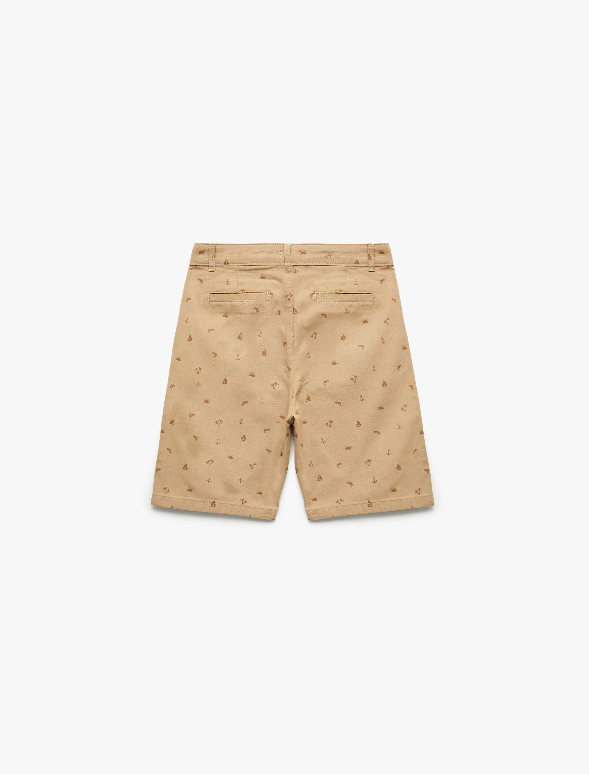  Erkek Çocuk Deniz Temalı Baskılı Düğmeli Cep Detaylı Pamuklu Şort