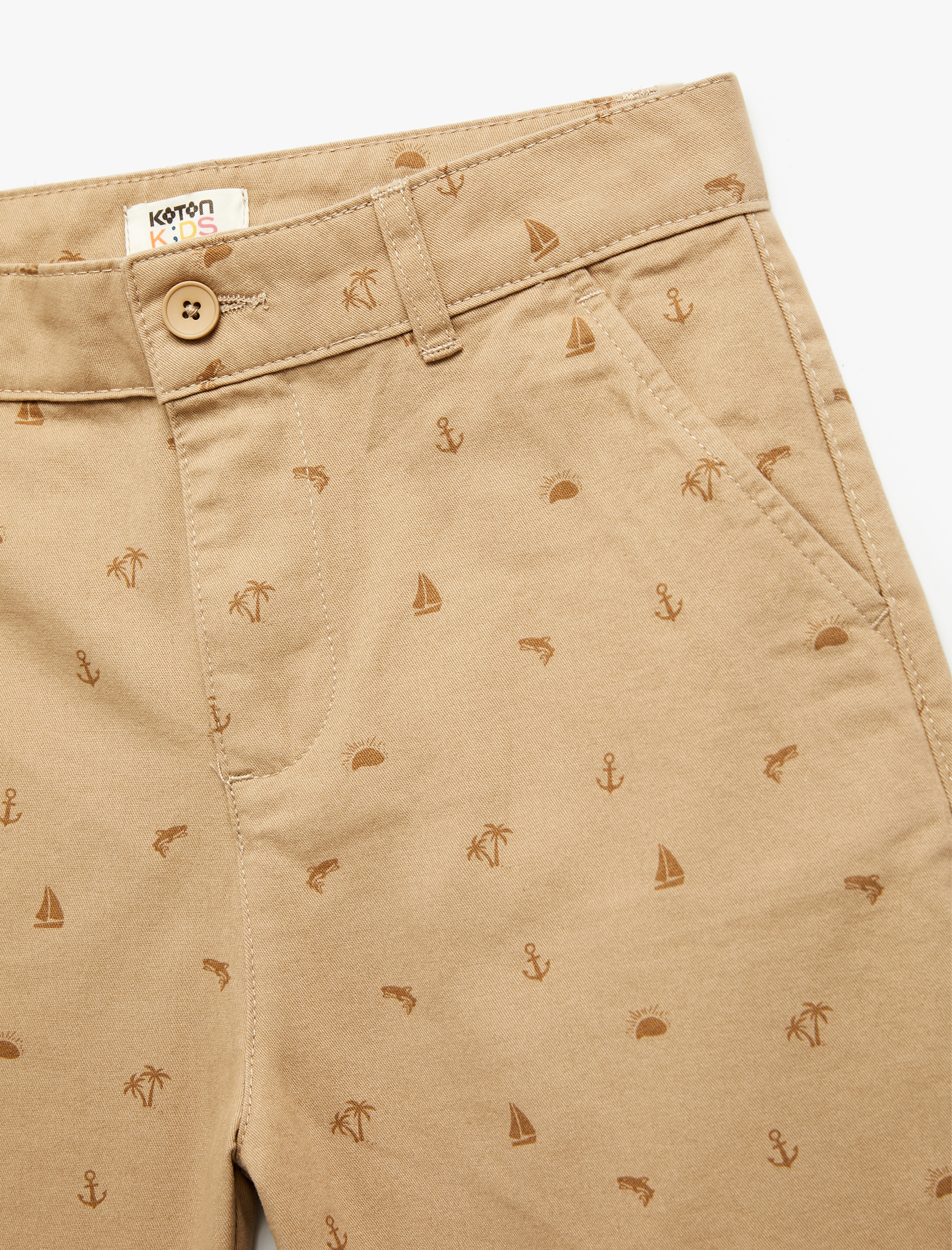  Erkek Çocuk Deniz Temalı Baskılı Düğmeli Cep Detaylı Pamuklu Şort