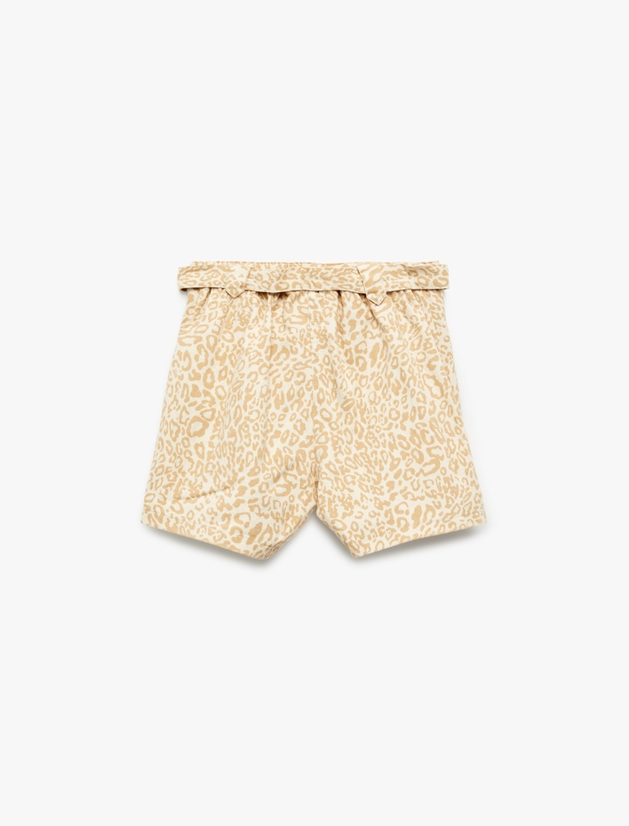 Kız Çocuk Bağlama Detaylı Pamuklu Kargo Cepli Leopar Desenli Şort Etek