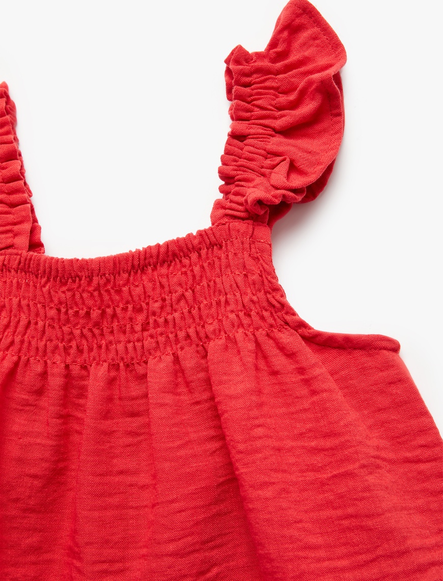  Kız Bebek Kare Yaka Gipe Detaylı Fırfırlı Askılı Bluz