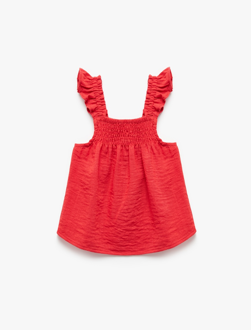  Kız Bebek Kare Yaka Gipe Detaylı Fırfırlı Askılı Bluz