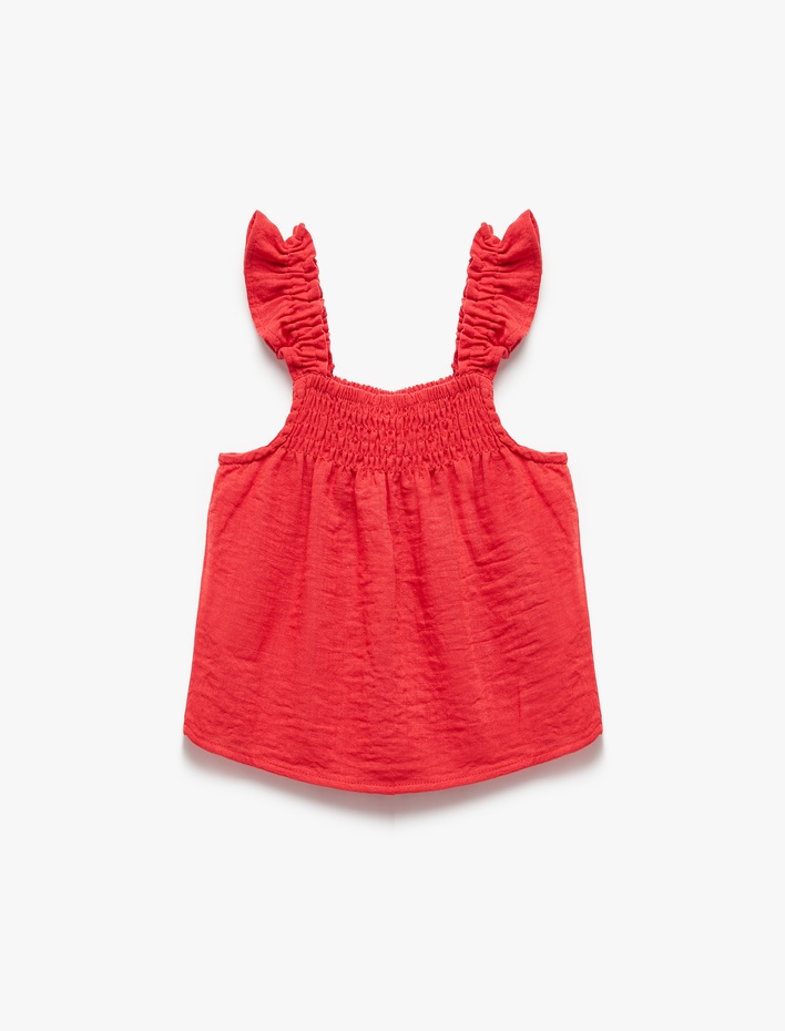 Kız Bebek Kare Yaka Gipe Detaylı Fırfırlı Askılı Bluz