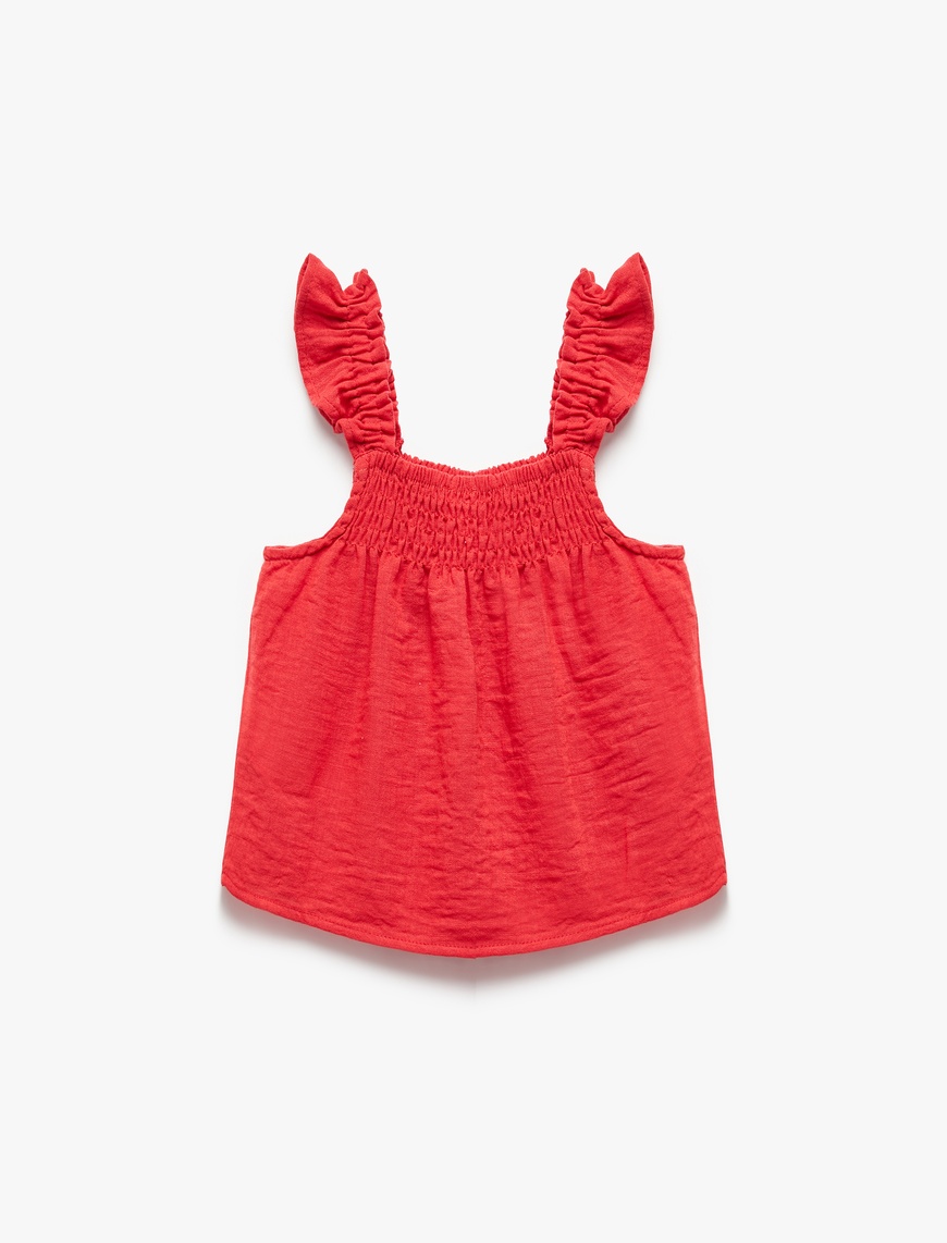  Kız Bebek Kare Yaka Gipe Detaylı Fırfırlı Askılı Bluz