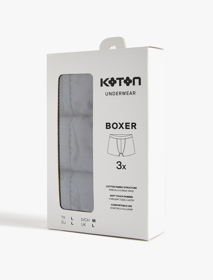  Beli Baskı Detaylı Pamuklu 3'lü Boxer Seti