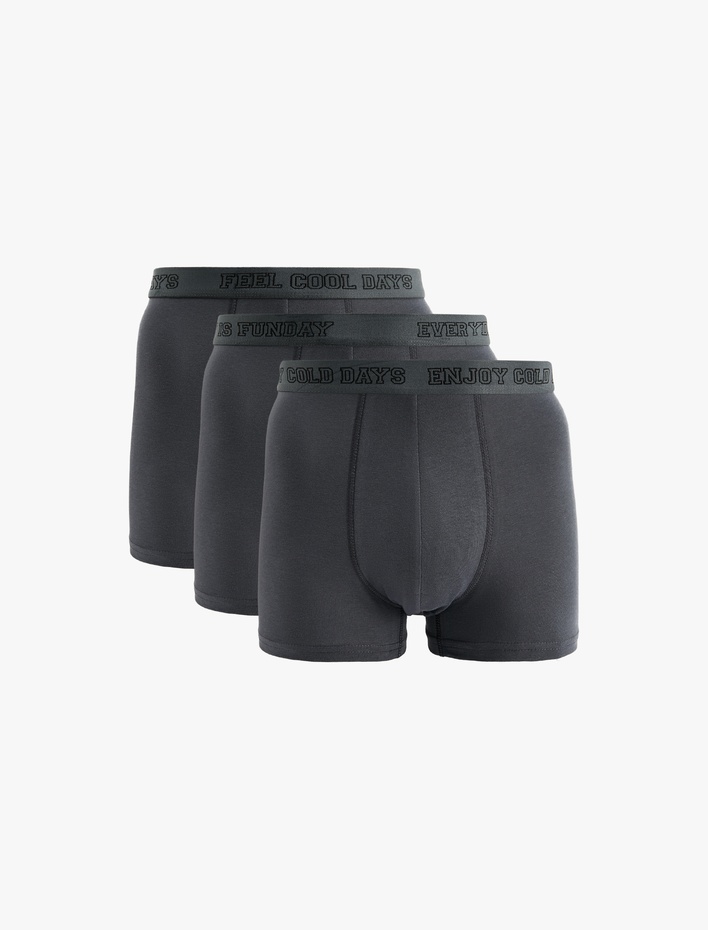  Beli Baskı Detaylı Pamuklu 3'lü Boxer Seti