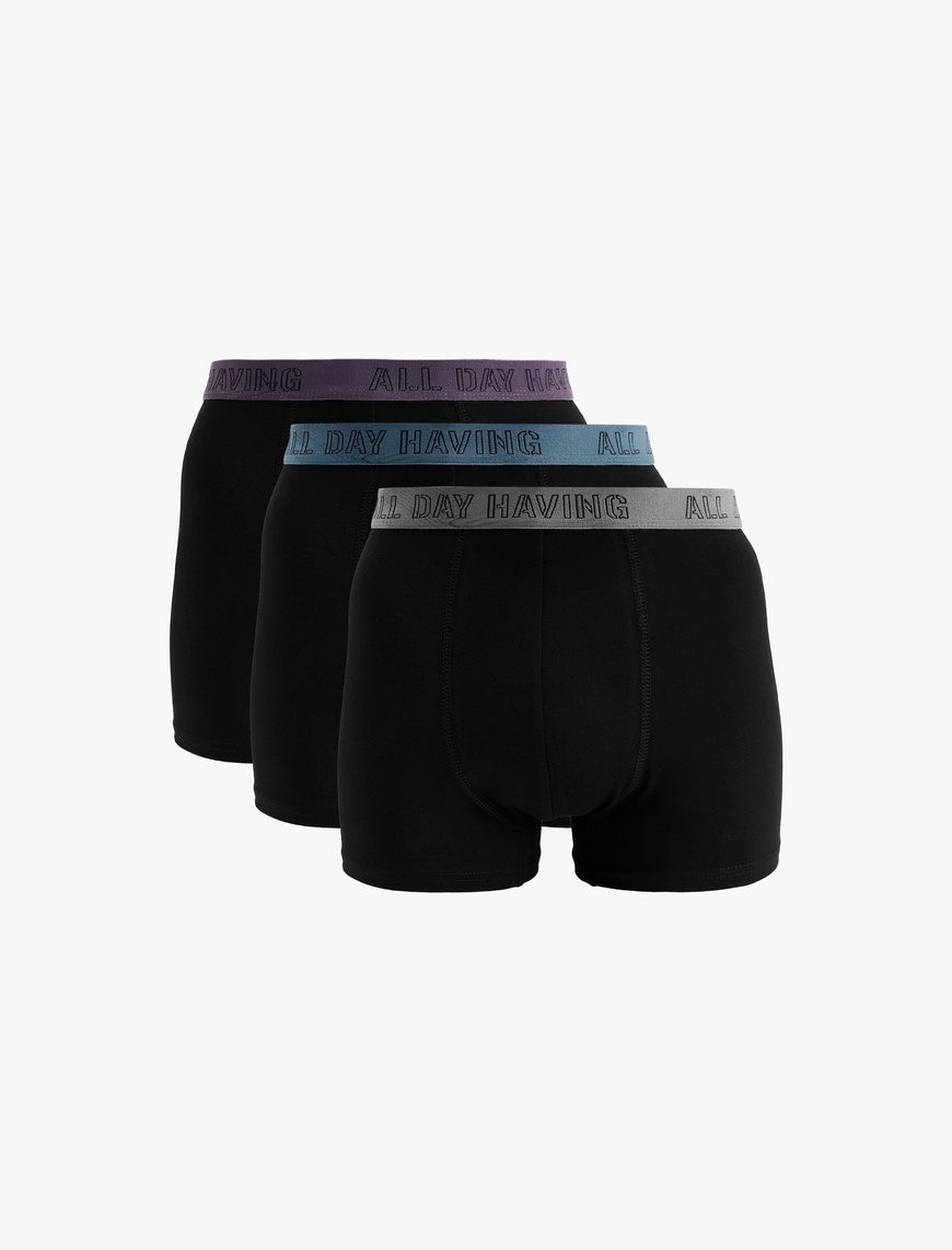   Lastikli Baskı Detaylı Pamuklu 3'lü Boxer Seti