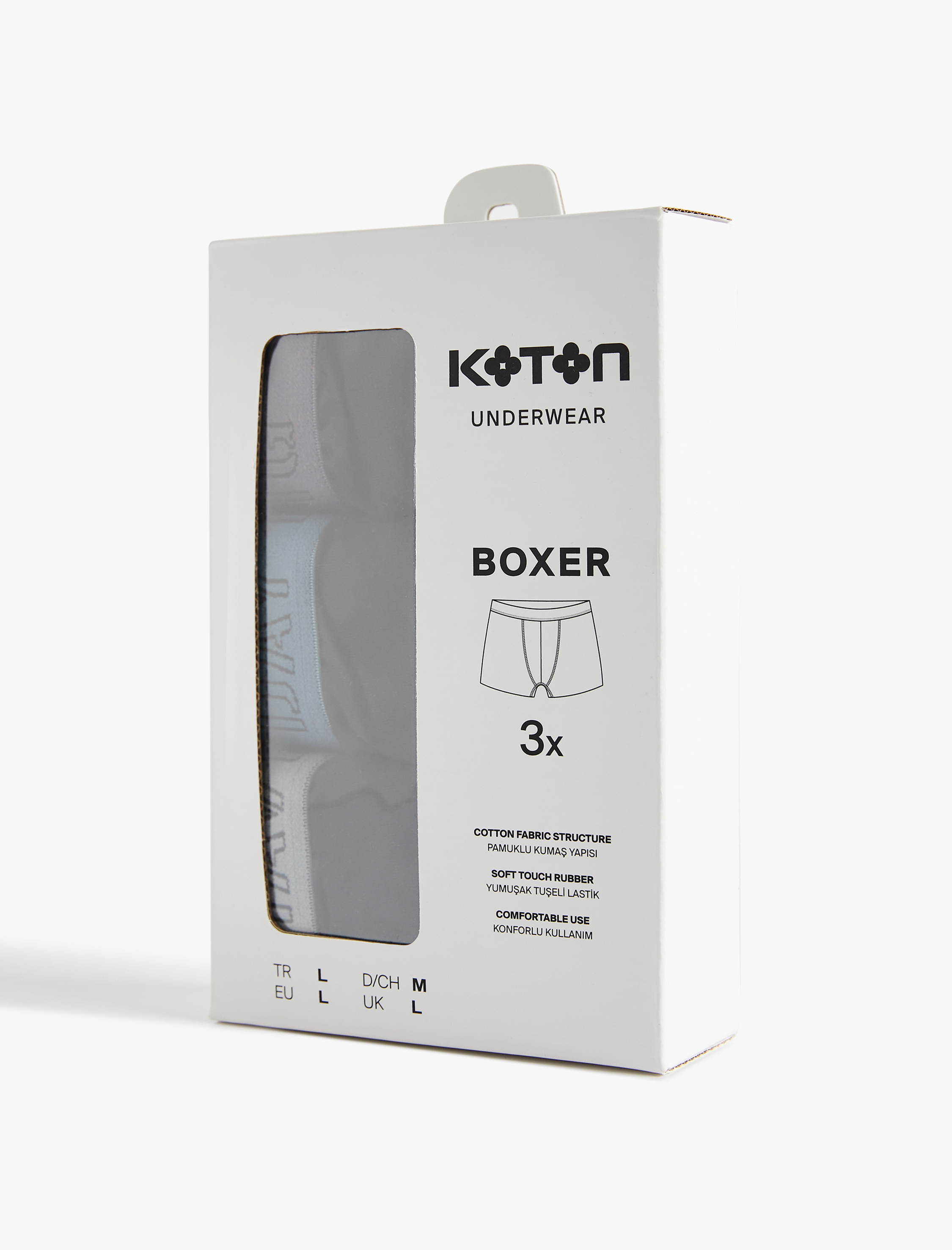 Lastikli Baskı Detaylı Pamuklu 3'lü Boxer Seti