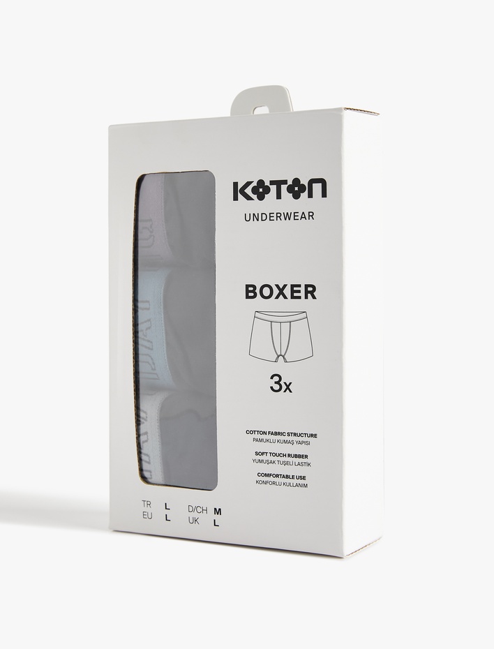  Lastikli Baskı Detaylı Pamuklu 3'lü Boxer Seti