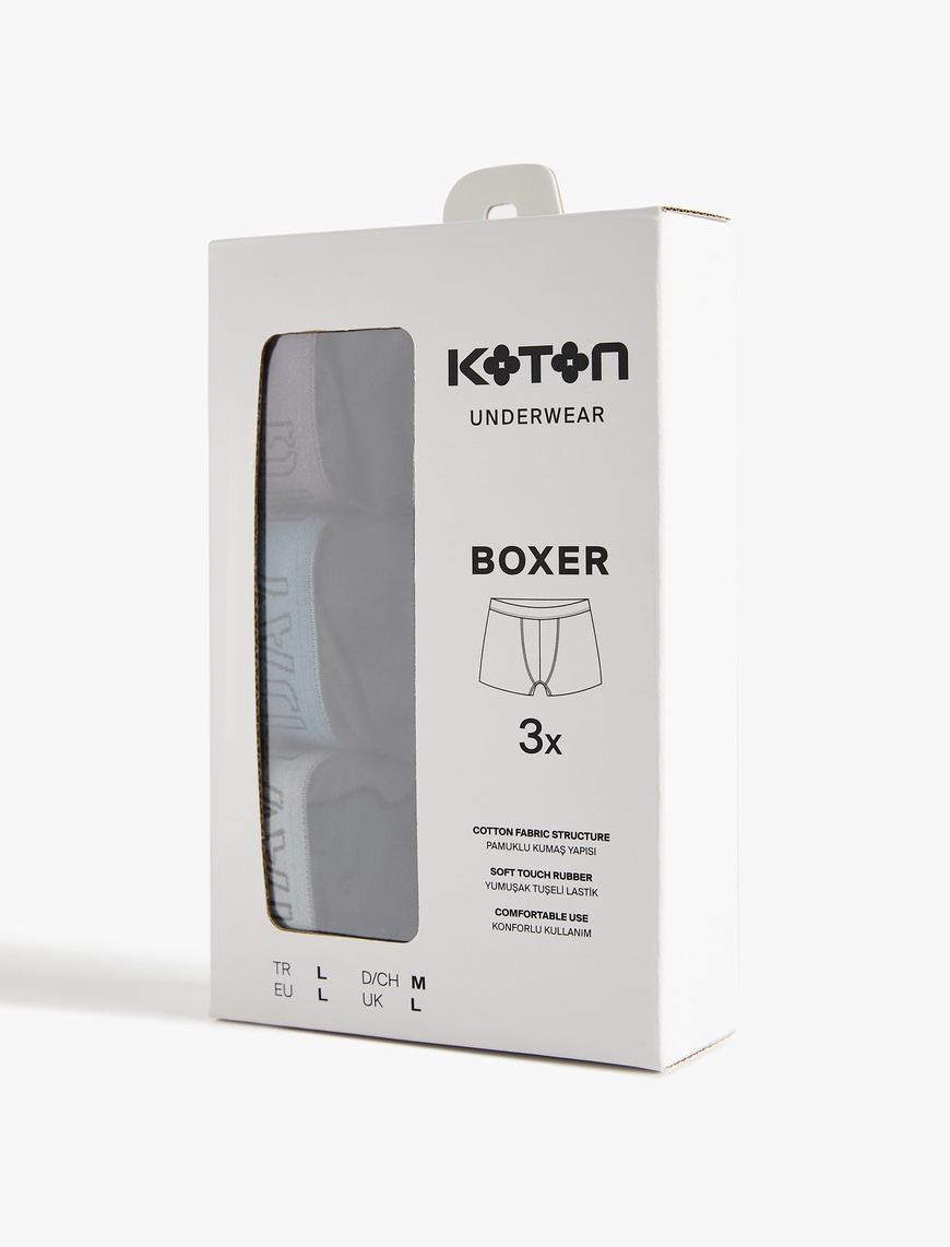   Lastikli Baskı Detaylı Pamuklu 3'lü Boxer Seti