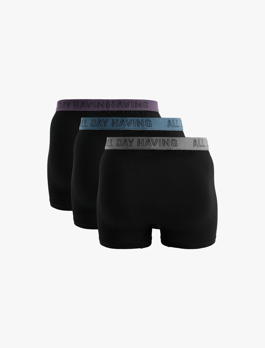   Lastikli Baskı Detaylı Pamuklu 3'lü Boxer Seti