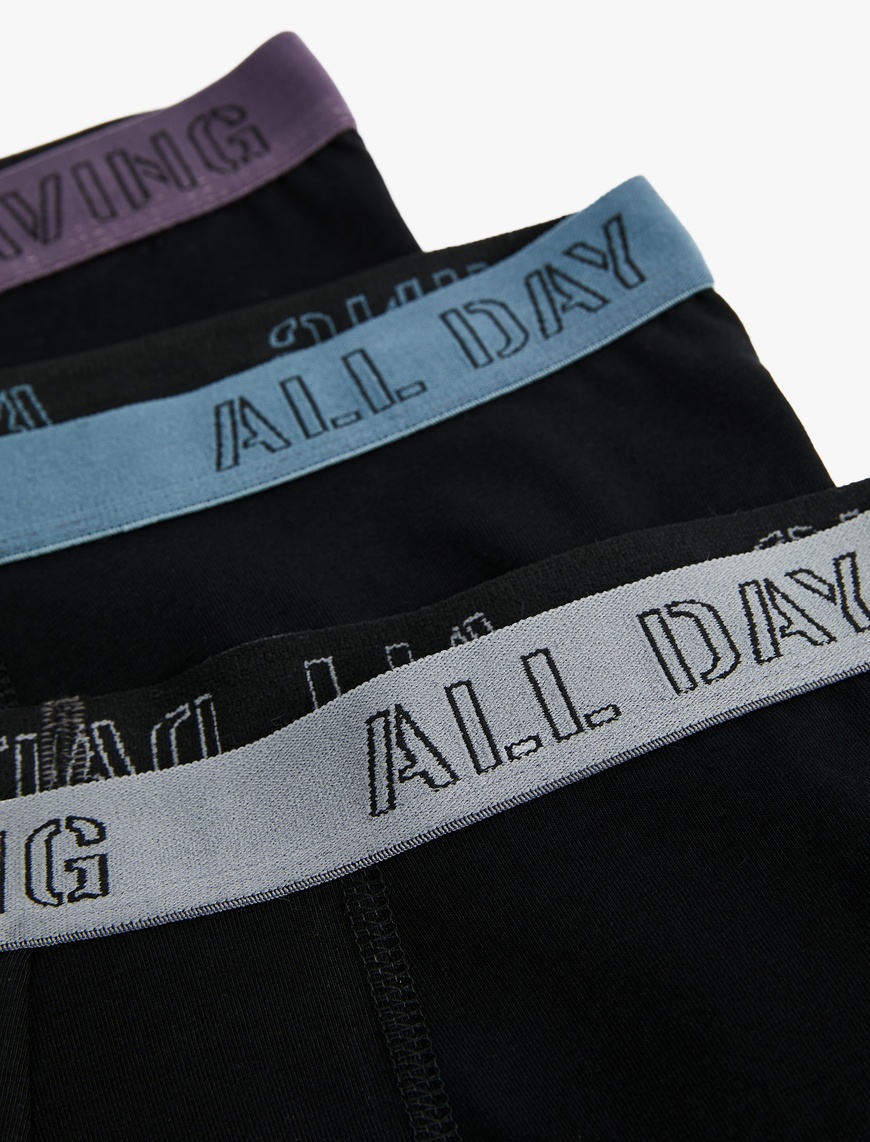   Lastikli Baskı Detaylı Pamuklu 3'lü Boxer Seti