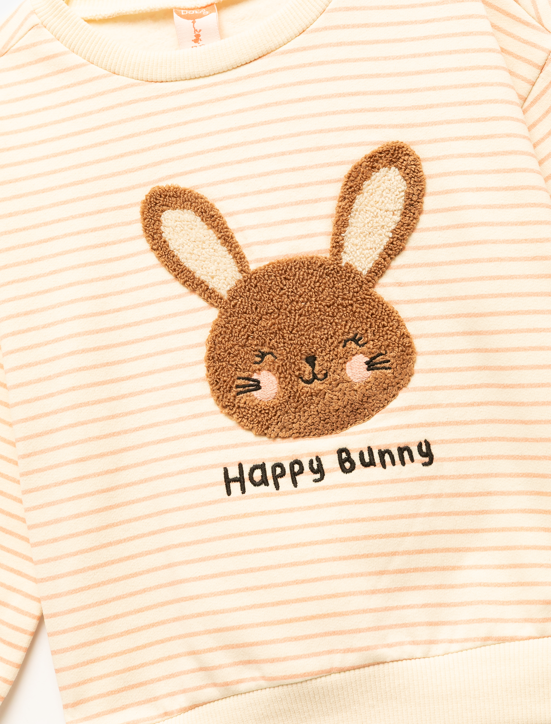 Kız Bebek Uzun Kollu Bisiklet Yaka Şardonlu Pamuklu Çizgili Sweatshirt