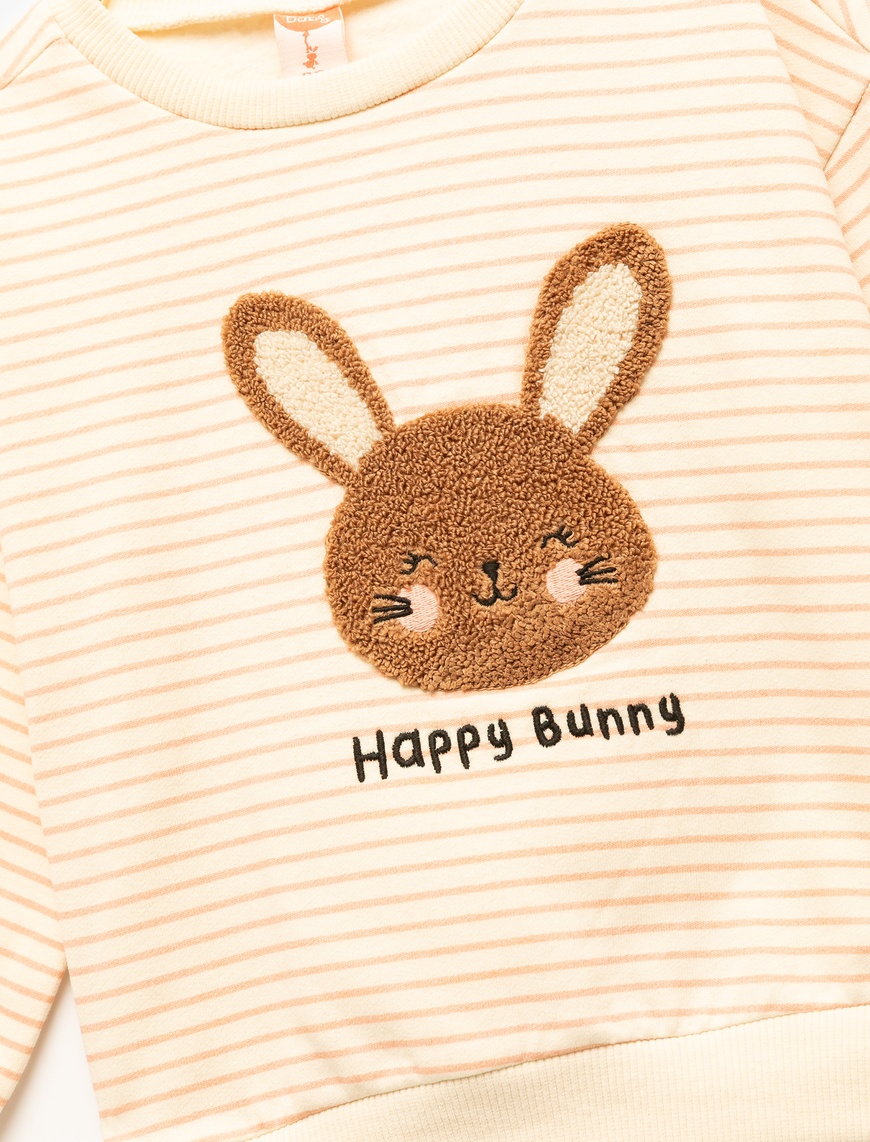  Kız Bebek Uzun Kollu Bisiklet Yaka Şardonlu Pamuklu Çizgili Sweatshirt