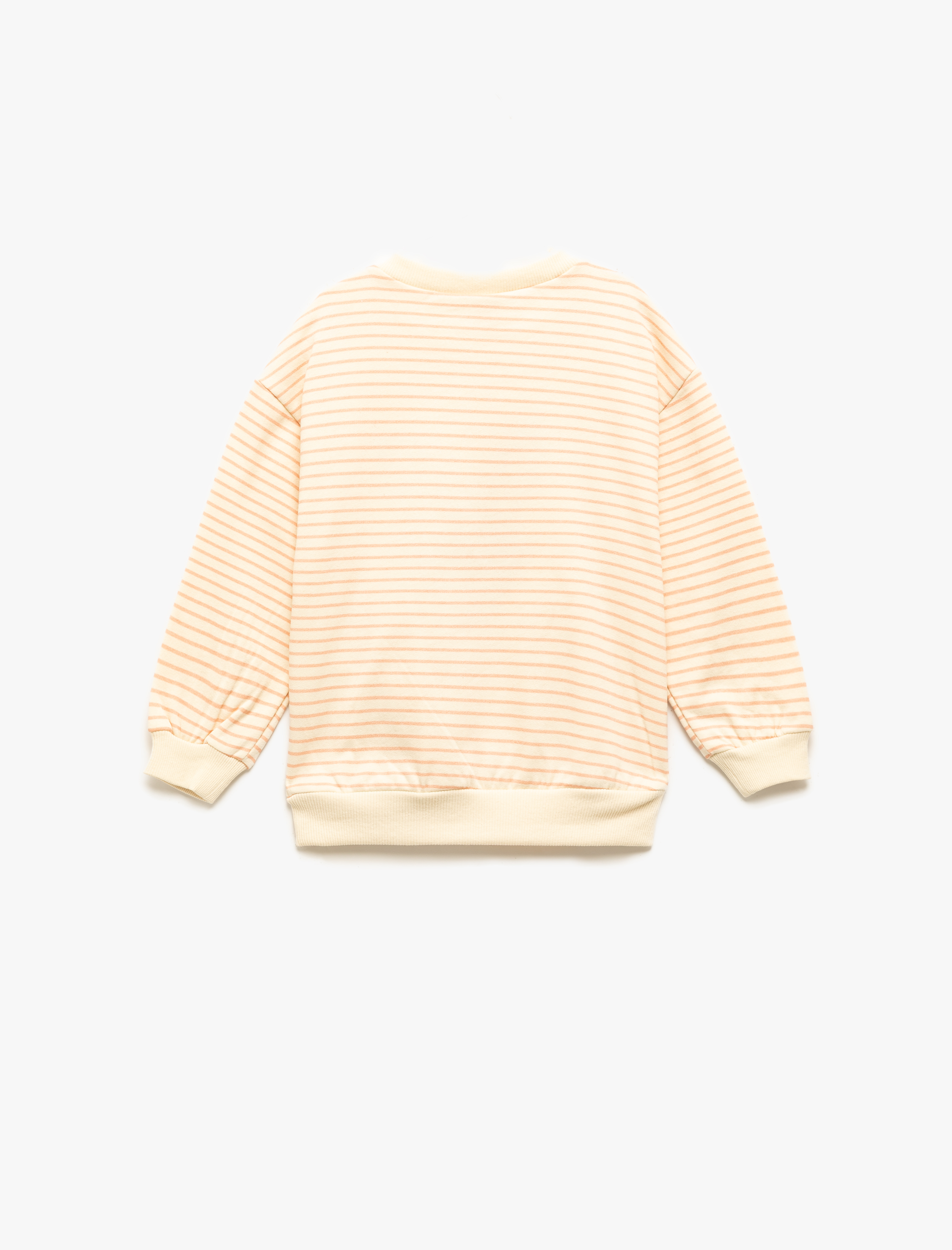 Kız Bebek Uzun Kollu Bisiklet Yaka Şardonlu Pamuklu Çizgili Sweatshirt