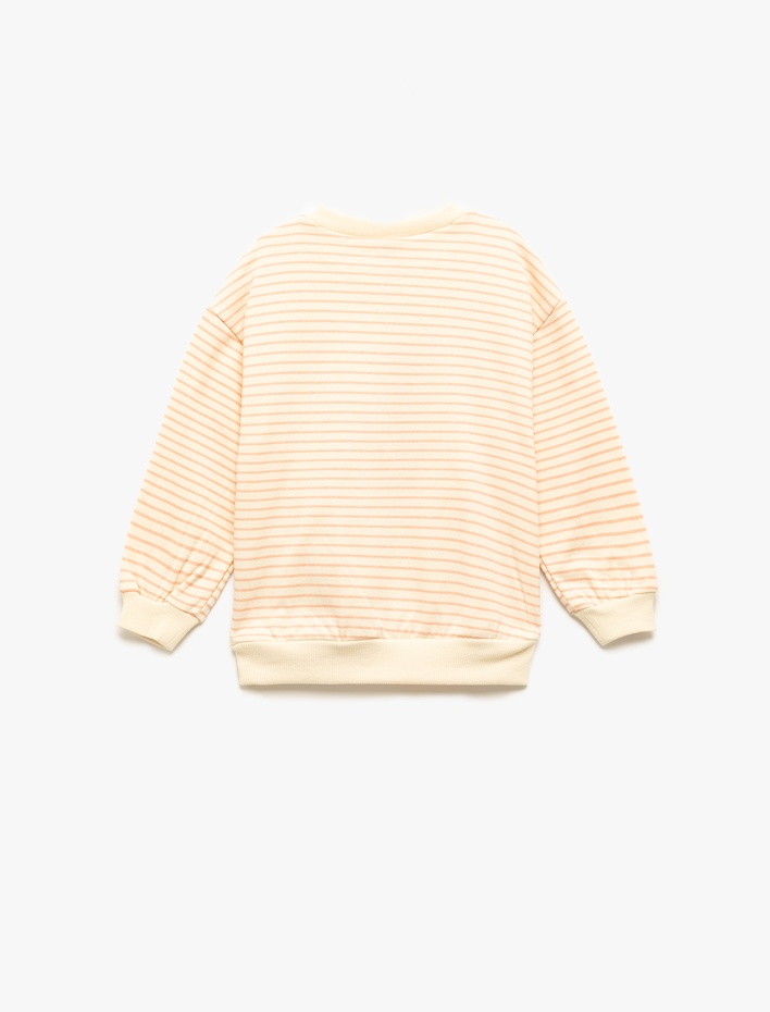 Kız Bebek Uzun Kollu Bisiklet Yaka Şardonlu Pamuklu Çizgili Sweatshirt
