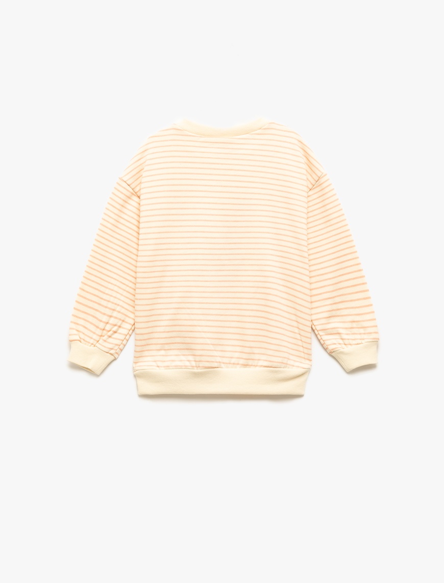  Kız Bebek Uzun Kollu Bisiklet Yaka Şardonlu Pamuklu Çizgili Sweatshirt