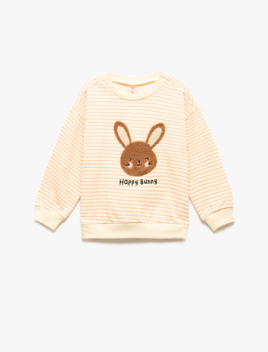  Kız Bebek Uzun Kollu Bisiklet Yaka Şardonlu Pamuklu Çizgili Sweatshirt