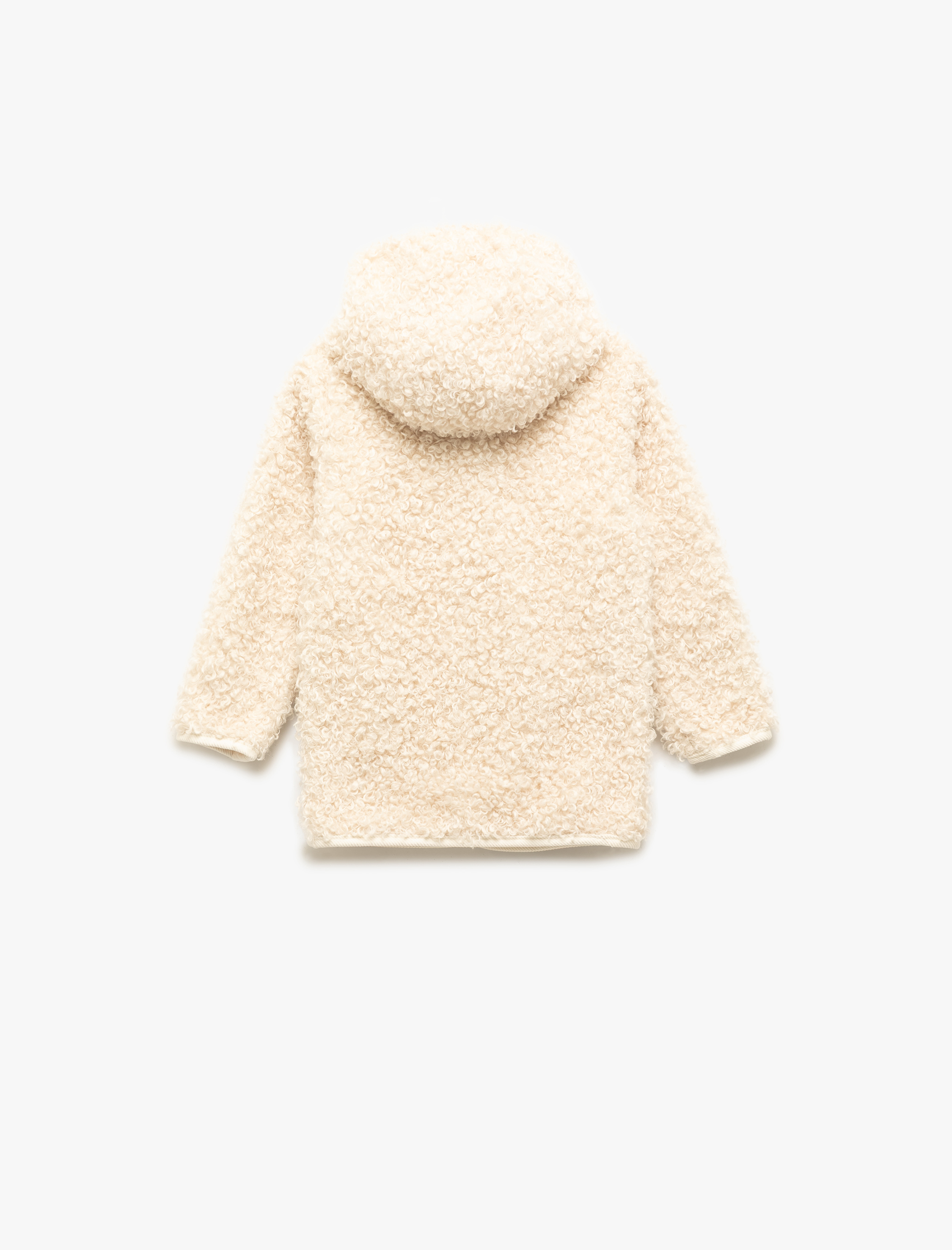  Kız Bebek Uzun Kollu Cep Detaylı Kapşonlu Peluş Mont