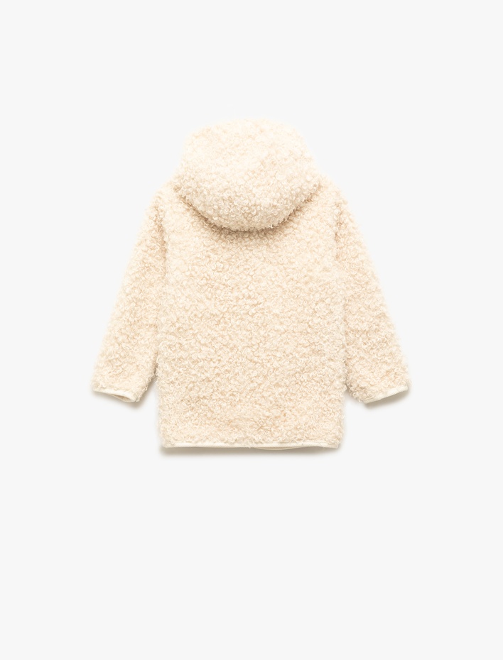 Kız Bebek Uzun Kollu Cep Detaylı Kapşonlu Peluş Mont