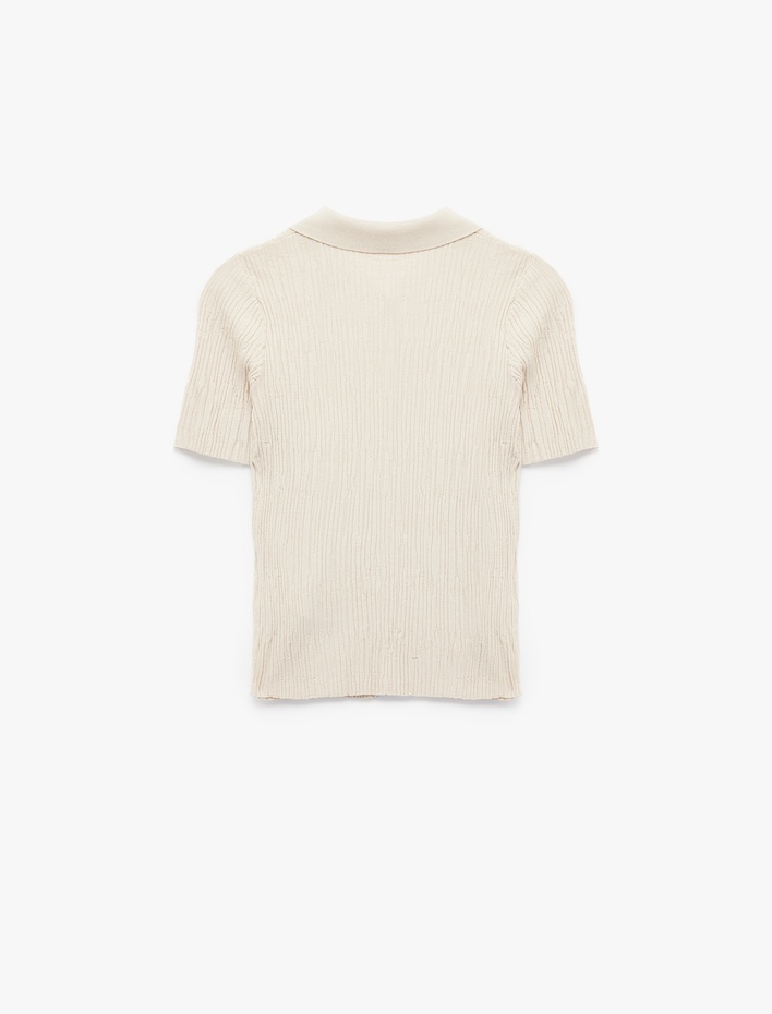  Kısa Kollu Viskon Karışımlı Düğmeli Polo Yaka Kazak