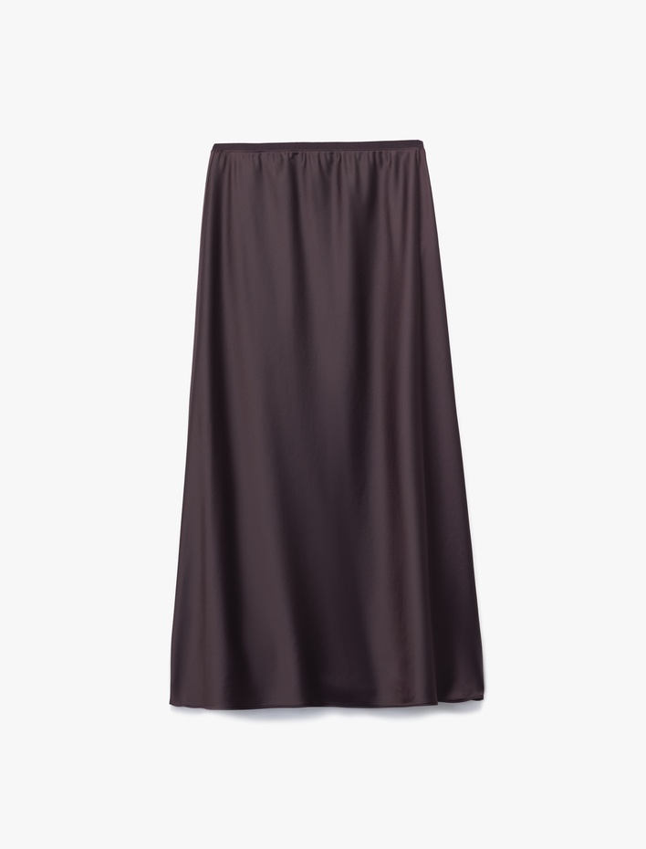  Standart Bel Regular Fit Saten Midi Etek
