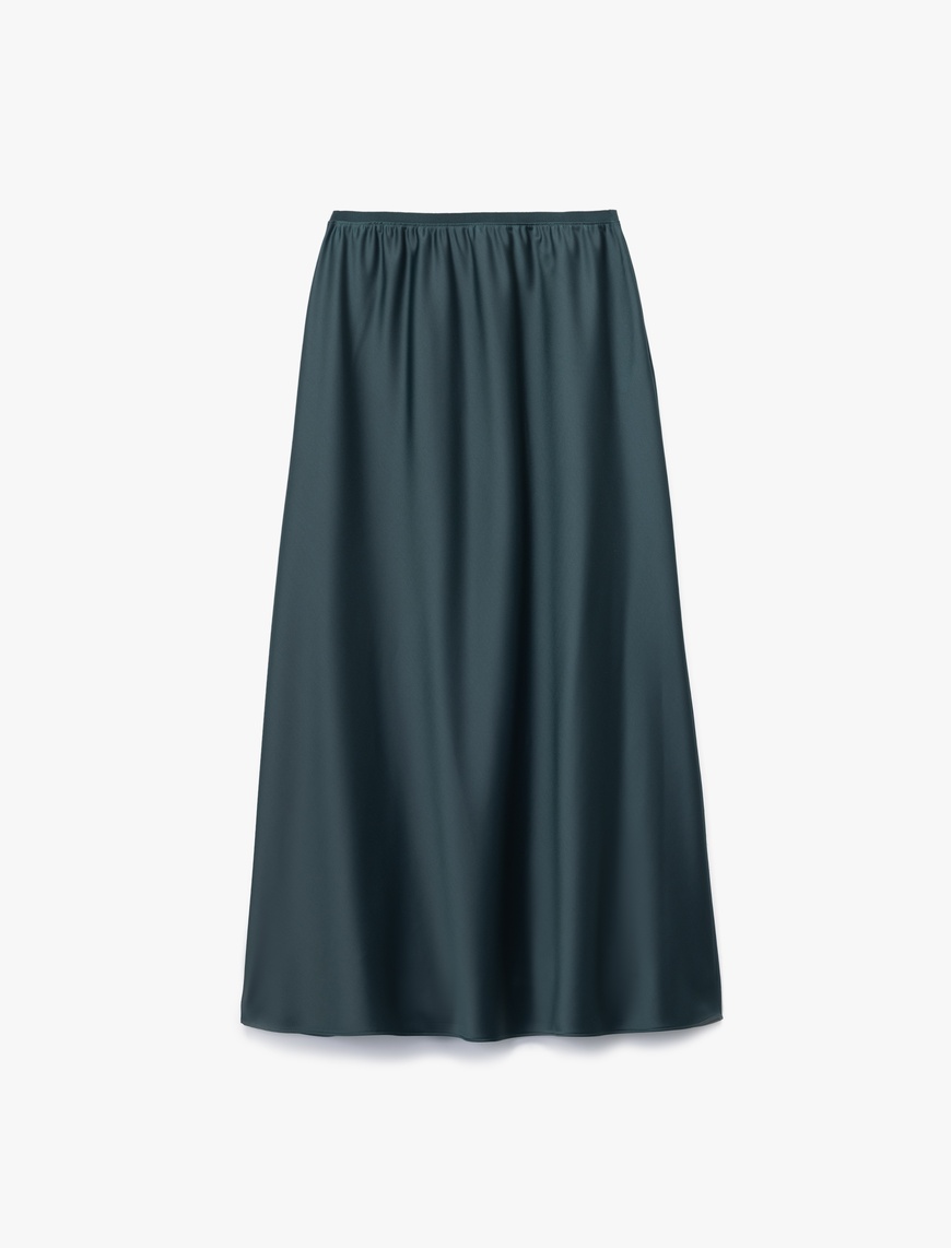   Standart Bel Regular Fit Saten Midi Etek