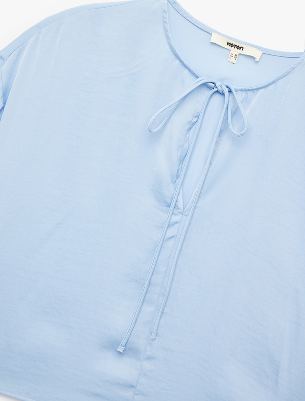Yuvarlak Bağlamalı Yaka 3/4 Yarasa Kol Oversize Bluz_2