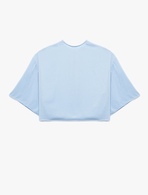 Yuvarlak Bağlamalı Yaka 3/4 Yarasa Kol Oversize Bluz_1