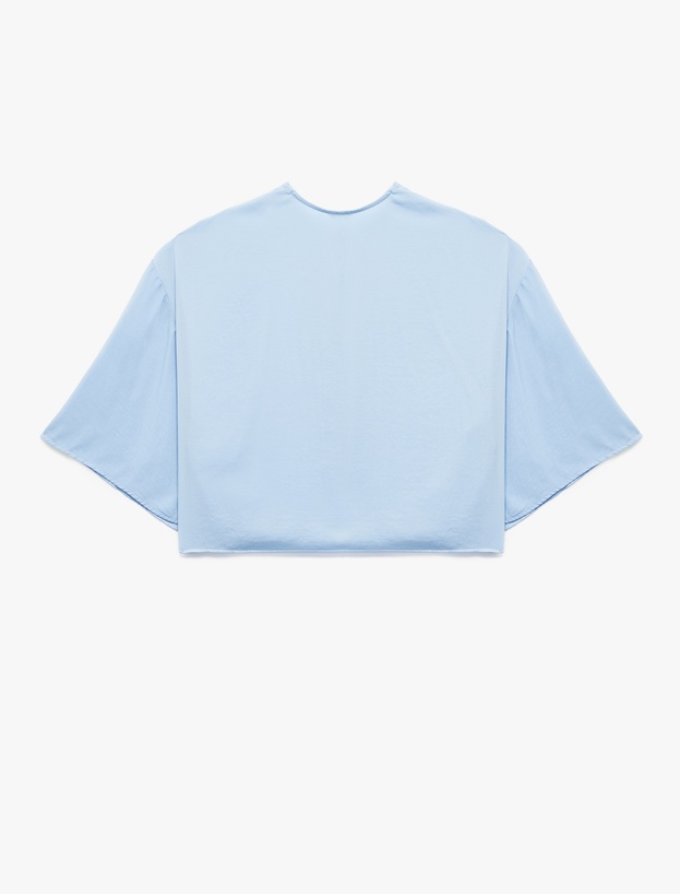 Yuvarlak Bağlamalı Yaka 3/4 Yarasa Kol Oversize Bluz_1
