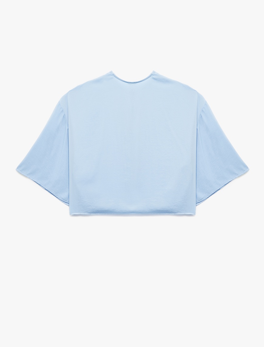   Yuvarlak Bağlamalı Yaka 3/4 Yarasa Kol Oversize Bluz