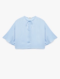Yuvarlak Bağlamalı Yaka 3/4 Yarasa Kol Oversize Bluz