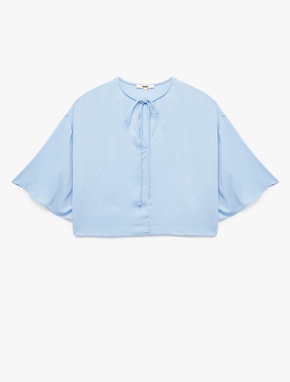 Yuvarlak Bağlamalı Yaka 3/4 Yarasa Kol Oversize Bluz