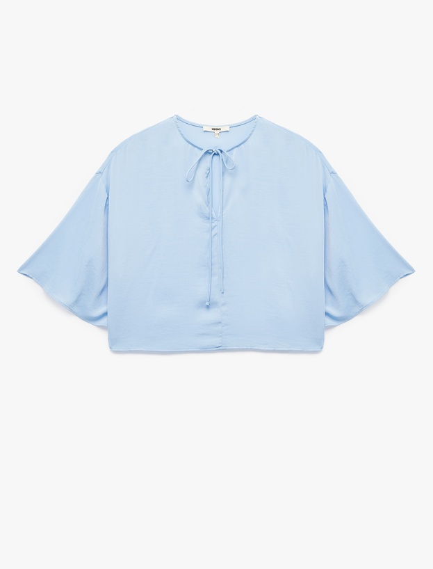Yuvarlak Bağlamalı Yaka 3/4 Yarasa Kol Oversize Bluz_0