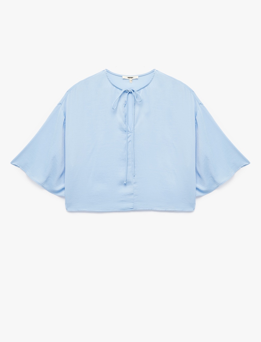   Yuvarlak Bağlamalı Yaka 3/4 Yarasa Kol Oversize Bluz