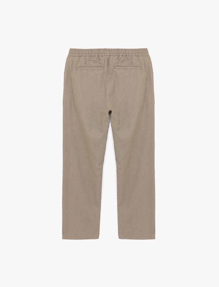  Pamuk Keten Karışımlı Cep Detaylı Beli Bağcıklı Pantolon