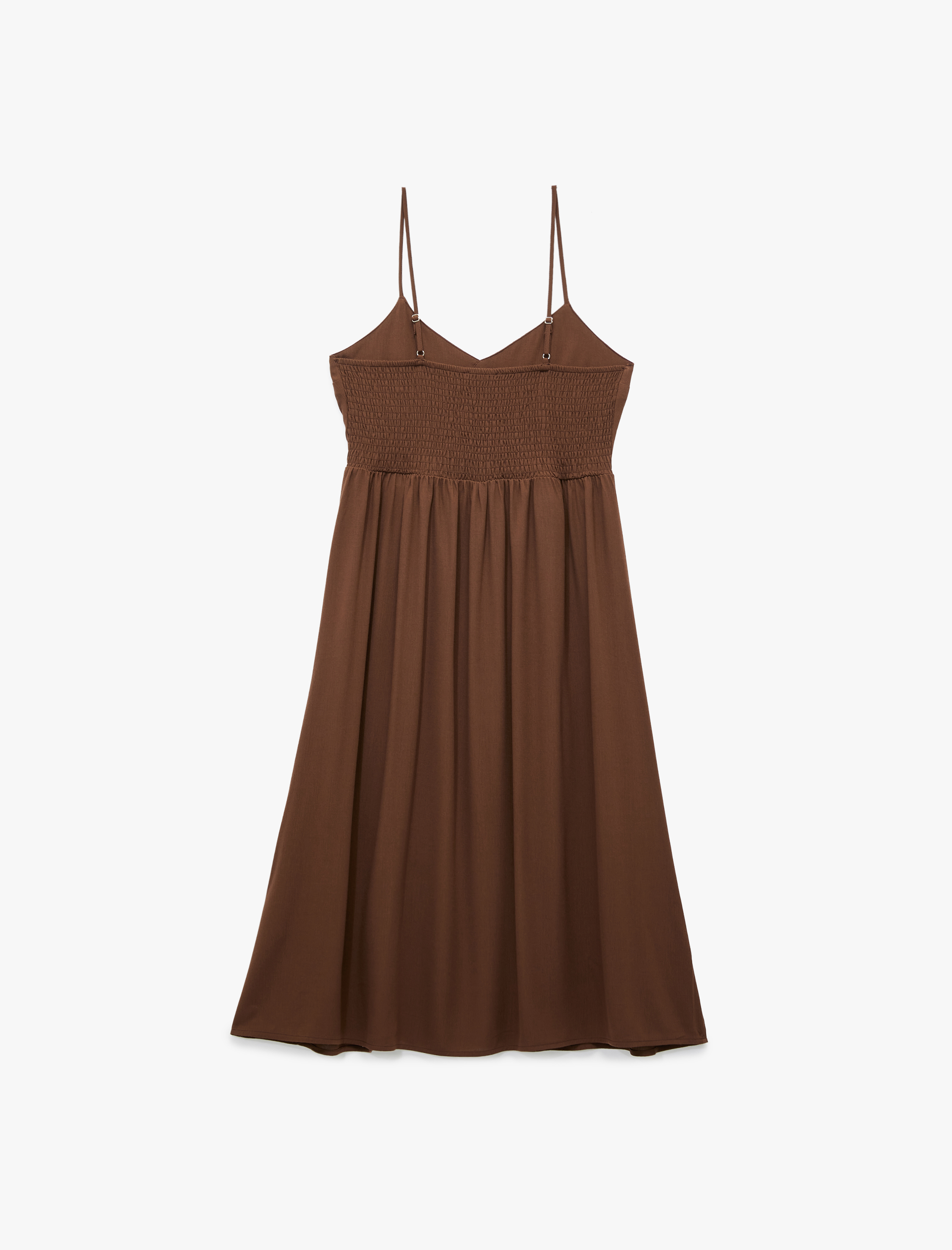   İp Askılı Düğmeli V Yaka Viskon Midi Elbise