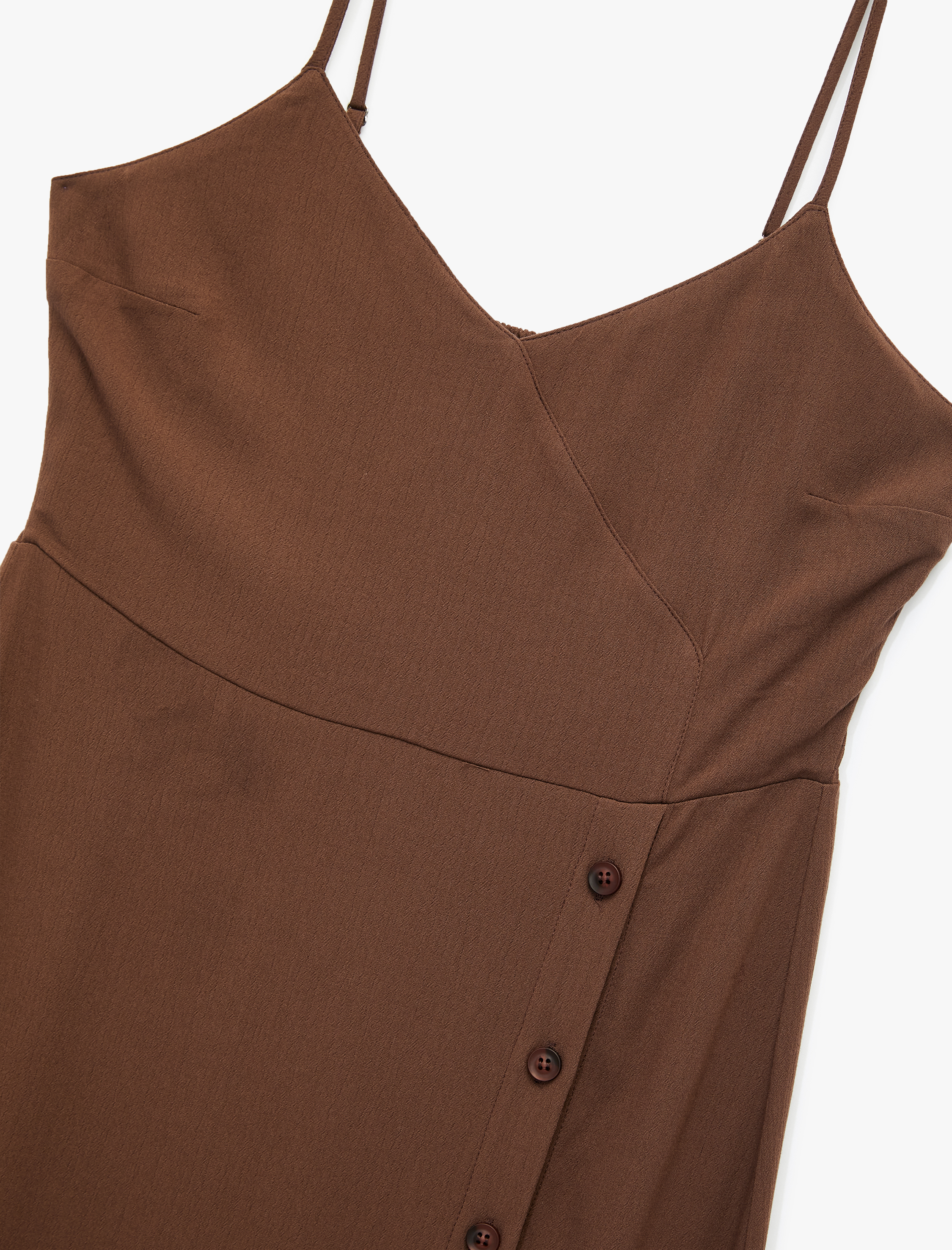   İp Askılı Düğmeli V Yaka Viskon Midi Elbise