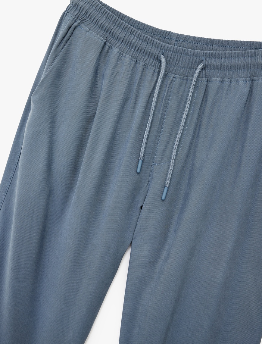   Viskon Cep Detaylı Rayon Tapered Beli Bağcıklı Yazlık Pantolon