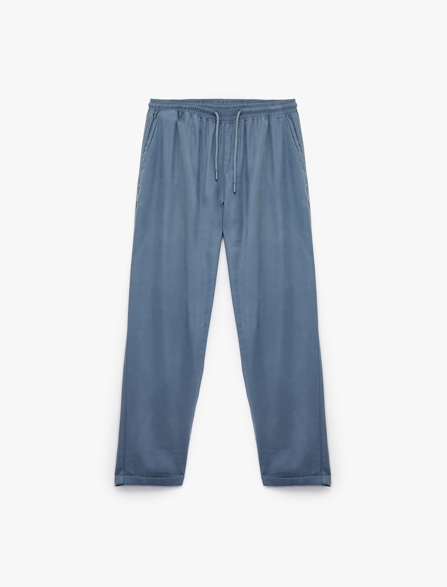   Viskon Cep Detaylı Rayon Tapered Beli Bağcıklı Yazlık Pantolon