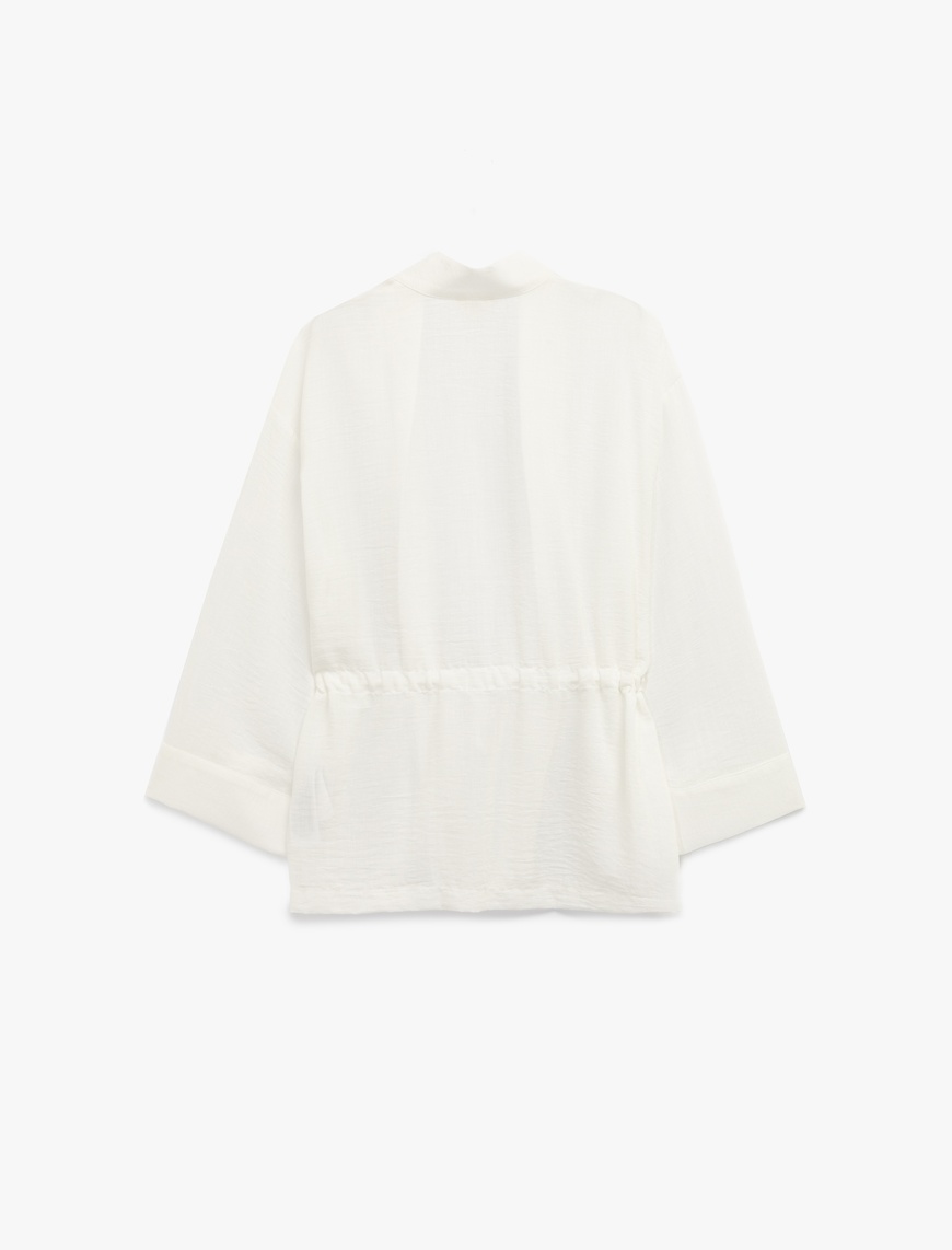   Mandarin Yaka Beli Bağcıklı 3/4 Geniş Kollu Kimono