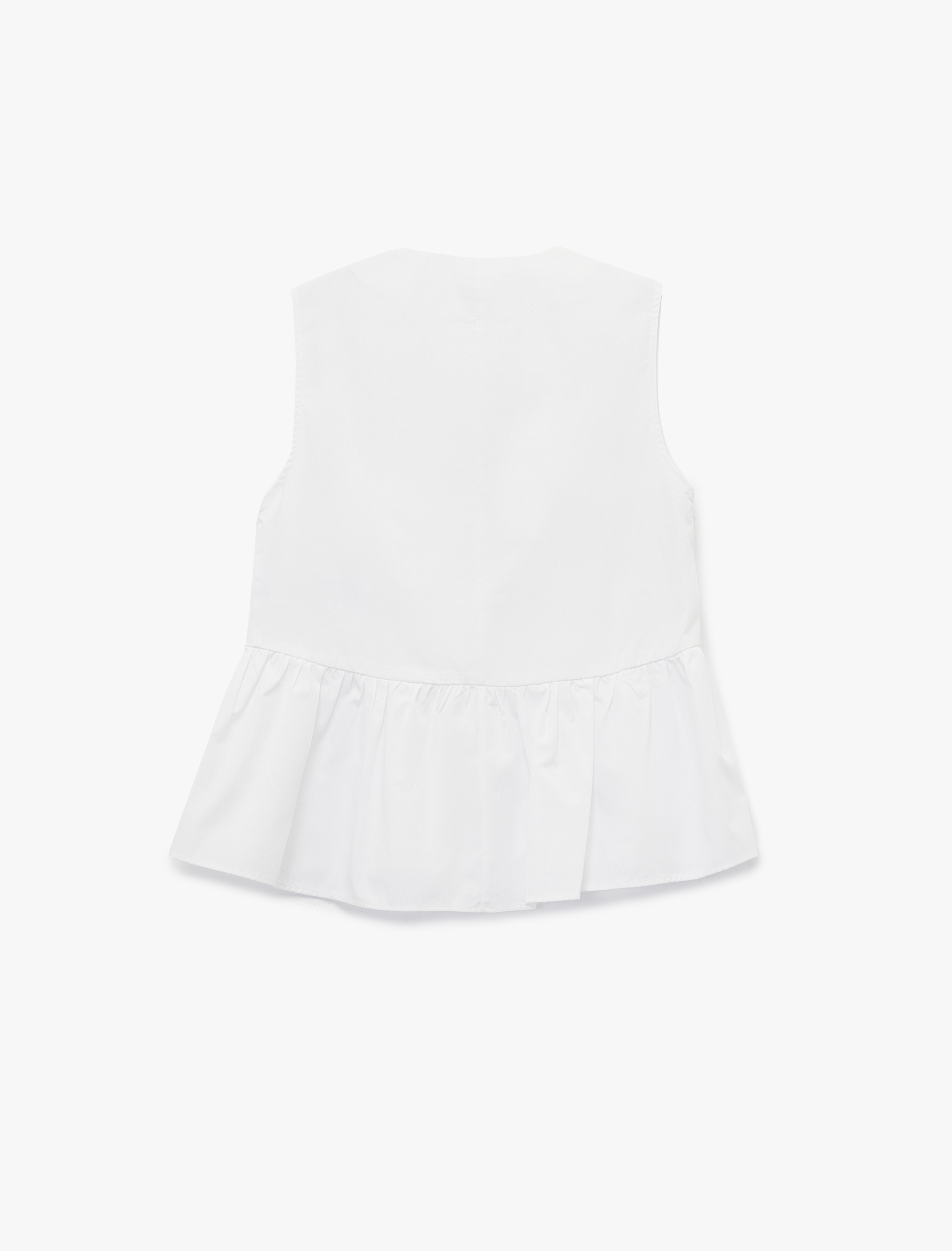 Pamuklu V Yaka Peplum Düğme Detaylı Kolsuz Poplin Bluz