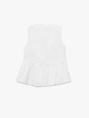 Pamuklu V Yaka Peplum Düğme Detaylı Kolsuz Poplin Bluz_1
