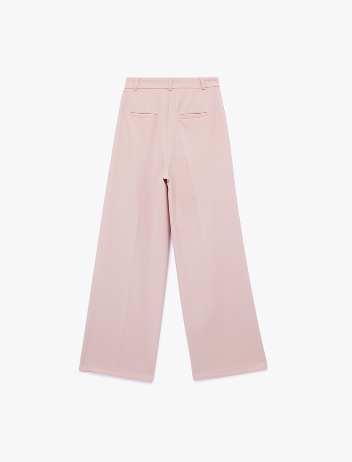  Pile Detaylı Cepli Yüksek Bel Geniş Paça Palazzo Pantolon