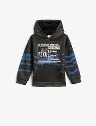 Cepli Kapüşonlu Sweatshirt Baskılı Şardonlu