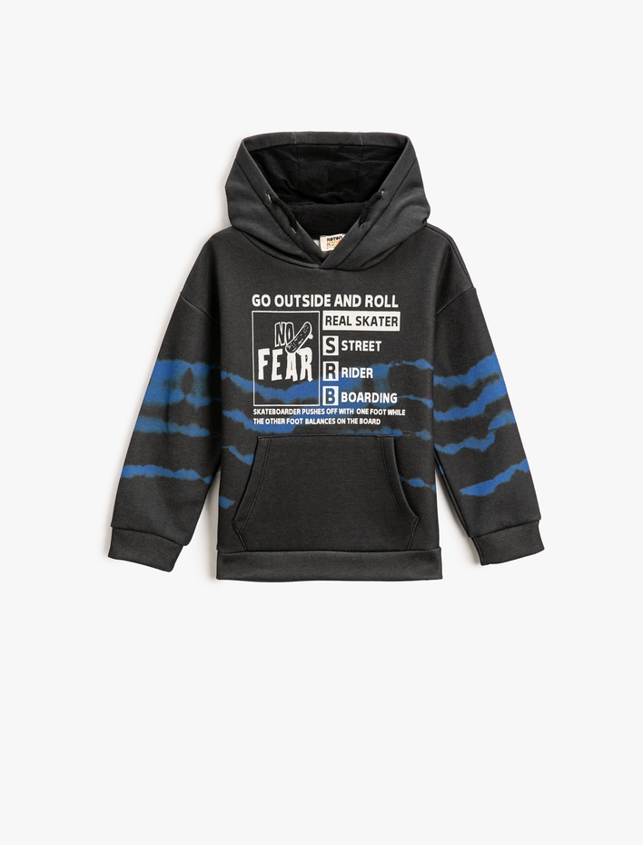 Erkek Çocuk Cepli Kapüşonlu Sweatshirt Baskılı Şardonlu